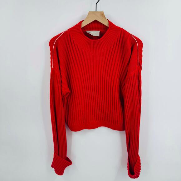 Everlane The Organic Cotton Crew Ribbed Sweater Red Long Sleeve Size Small - Picture 1 of 8
